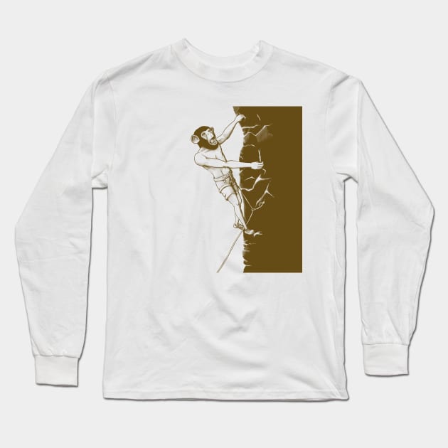 Monkey man climbing the wall Long Sleeve T-Shirt by motylanoga